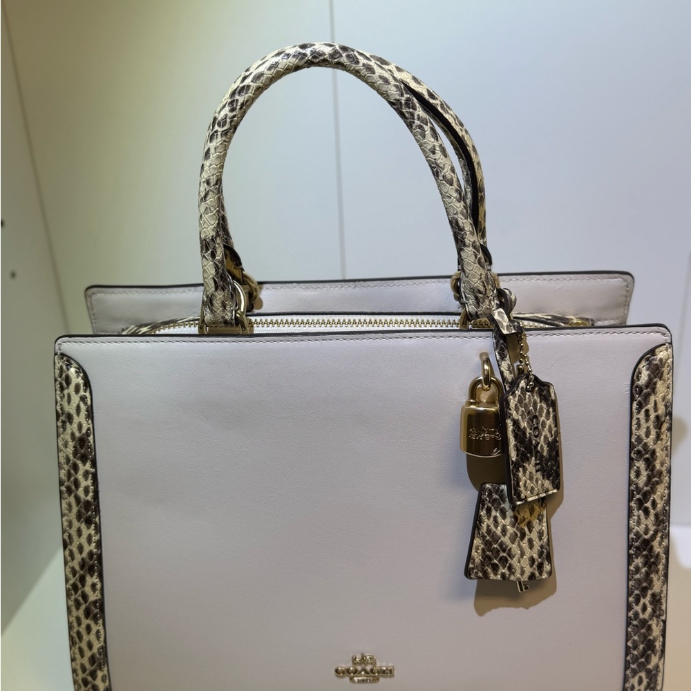 Coach White Leather Satchel with Python-Print Acc… - image 1
